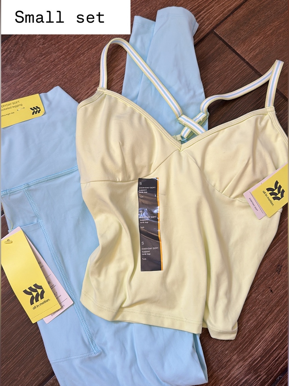 Green Tankini Top & Light Blue Legging Set - Small